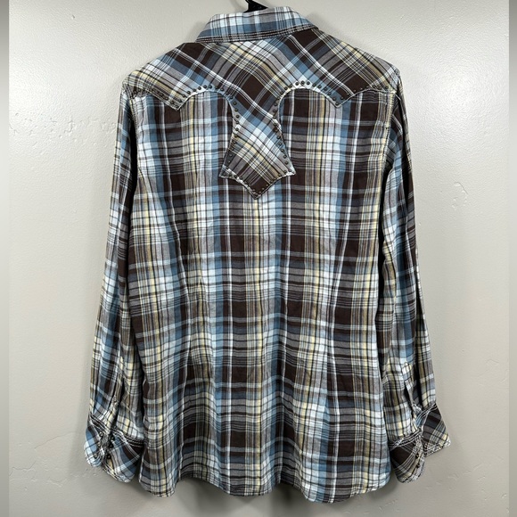 Ariat Women’s Snap Button Down Plaid Shirt Size Large - Brown / Blue / Grey - Picture 2 of 8